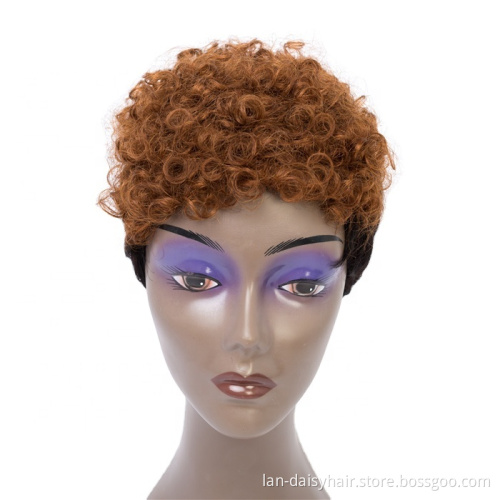Colored Short Curly Wigs For Black Women Ombre Blonde Brown Jerry None Lace Human Hair Wig